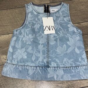 New Zara Kids Denim Floral Tank Top
